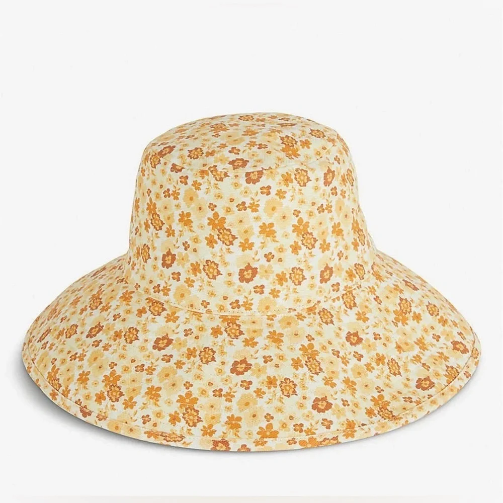 NWT Lack Of Color Wave Floral-print Cotton-canvas Bucket Hat
